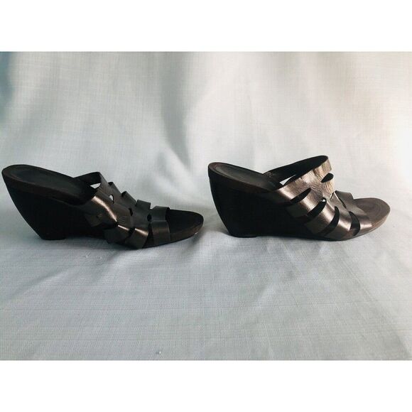 VTG Y2K Bandolino Sandals Size 10 Brown Straps Wedge Slip On Open Toe - Picture 6 of 13